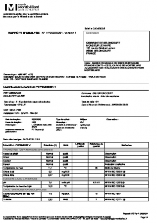 RAPPORT ANALYSE DE L'EAU - FEVRIER 2025