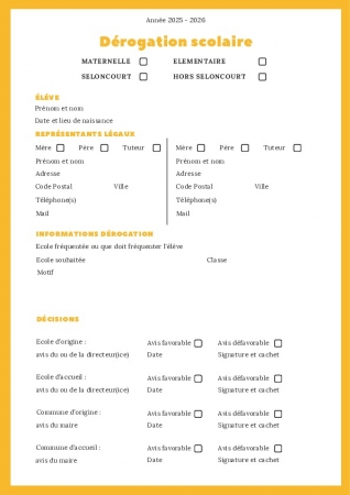 Demande de dérogation