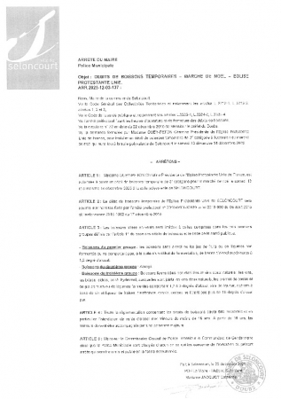 ARR20251203-137 Arrêté d'autorisation débit de boissons temporaire église protestante le petit marché de noël 13 et 14 décembre 2025