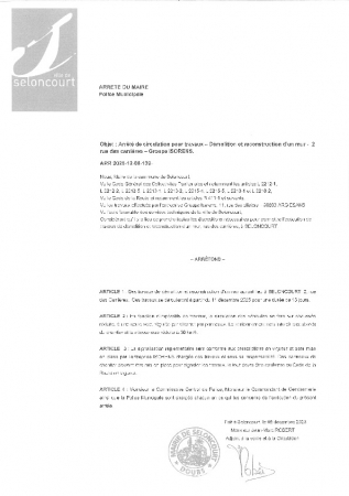 ARR20251208-139 Arrêté de circulation pour travaux - Démolition et reconstruction d'un mur - rue des carrières - Groupe Isorens